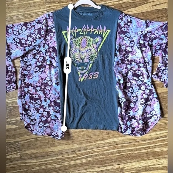 SOLD Upcycle Def Leppard Boho Floral Semi Sheer Top Blouse - One Of A Kind - Picture 12 of 15